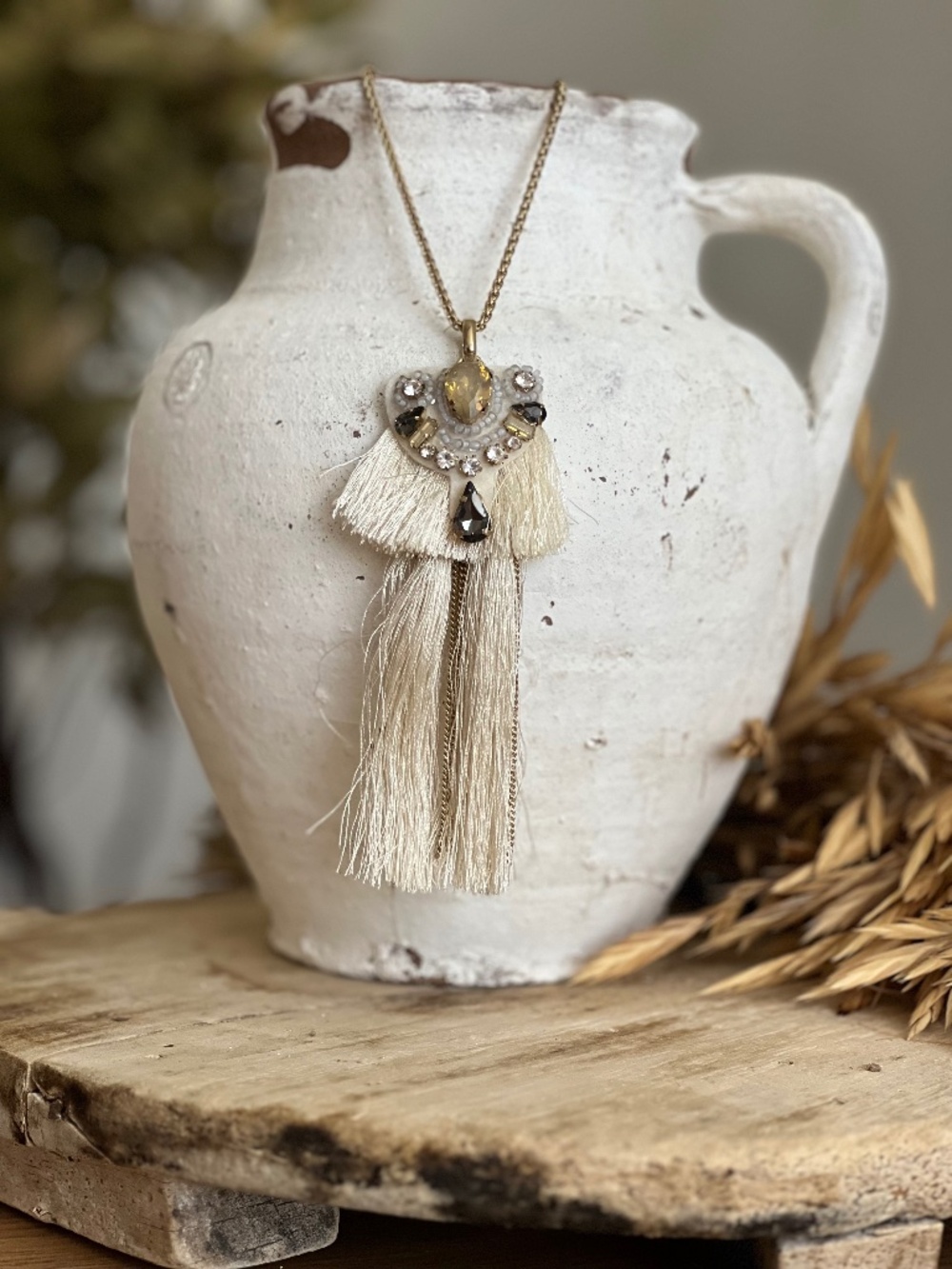 Gold and Cream Tassel Necklace NWT
